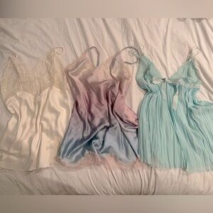 Victoria's Secret Satin and Lace Chemise Trio - Cream, Pink, Blue